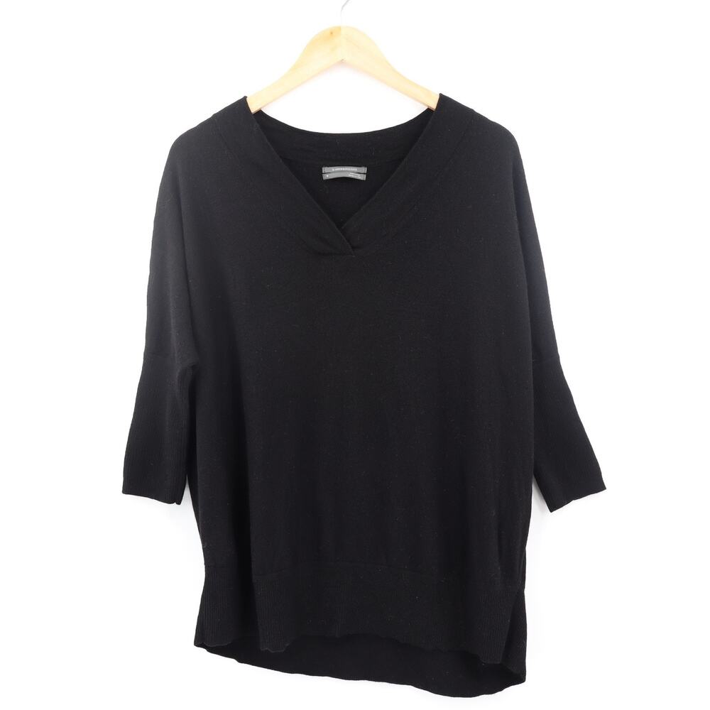 Anthropologie M Slouchy Relax Knit 100% Merino Wool Pullover V-Neck 3/4 Sleeve